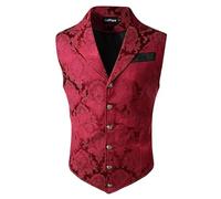 SRZYMJ Herren Weste Brokat Frack Tailcoat Zweireihiger Brokat Frack Weste Renaissance Pirat Vampir Weste Gotisch Steampunk Mittelalter Zweireihige Weste Rot Santa Party Hochzeit Weste Herren Rot