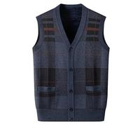 SRZYMJ Herren Weste Stricken V-Ausschnitt Ärmellos Pullunder Freizeit Business Comfort Fit Knopfleiste Cardigan Strickweste Weste Jacken Marine Oktoberfest Weste Herren Ärmellose Strickweste XXL