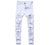 SRZYMJ Jeanshose Herren Bootcut Hosen Jeans Normal Jogginghose Baggy Mit Schrift Cargohose Chino Hose Stretch Wanderhose Sporthose Lang Freizeithose Leinen Outdoor Hosen Trainingshose Lang Weiß 32