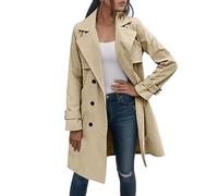 SRZYMJ Khaki Mantel Damen Herbst Trenchcoat Damen Schwarz Wollmantel Kariert Tailliert Regenmantel Wasserdicht Lang Windjacke Leicht Softshelljacke Funktionsjacke Winterjacke Wintermantel