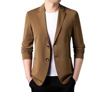 SRZYMJ Khaki Sakko Herren Baumwoll Regular Fit Schalkragen Anzugjacke 2 Knopf Jacke mit Reverskragen Strick Sakko Herren Anzug Regular Fit für Arbeit,Party,Business Lederblazer Für Männer Hemd 4XL