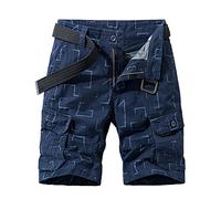 SRZYMJ Kurze Hose Herren Jeans Stretch Lang Sport Shorts Mit Reissverschluss Herren 3/4 Hose Cargo Camouflage Wanderhose Kurz Leinenhose Sommer Arbeitsjeans, Langeunterhosen- Blau Sommerhose 3/4 5XL