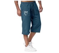 SRZYMJ Long Shorts Herren, 3/4 Leinenhose Sommer Kurze Hosen - Casual Leinen-Shorts 7/8 Caprihose Leichte Dreiviertel Hose Sommerhose Jogginghose Sweatshorts Arbeitshose Cargo Bermuda Mit Taschen