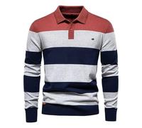 SRZYMJ Male Strickpullover Brick Rot Winterpullover Herren Pullover Rundhals Gestreifter Kontrast Feinstrick Pullover Basic Strickpullover Freizeitpullover Klassischer Langarmshirt Sweater L