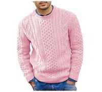 SRZYMJ Male Strickpullover Rosa Strickpullover Herren Grobstrick Locker Winterpullover Warm Luftig Sweater Rundhals Rollkragenpullover Sweatshirt Elegante Schlichter Langarmshirt Freizeitanzug L
