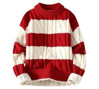 SRZYMJ Male Strickpullover Rot Herren Pullover Herren gestreifter Kontrast Pullover Herren schmaler Rundhals gestreifter Pullover Herren Pullover Casual Top Bademantel 4XL Hoodie Weiß Freizeithemd M