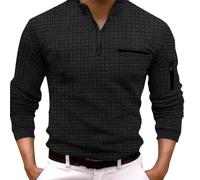 SRZYMJ Poloshirt Herren Langarm Basic Langarmshirts Casual Tennis Polohemd Revers mit Knopf Herren Kontrast Poloshirts Langarm Polo Männer Elegant Arbeit Sport Outdoor Schwarz Hemd Langarm 3XL