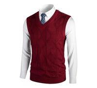 SRZYMJ Pullunder Herren Ärmellos Sport Warm Strick Wolle Ärmellose Weste Short Einfarbig Pullover Sweater Weich Business Winter Tanktops Lässig Strickweste 70er Rot Trachtenweste Strickweste M
