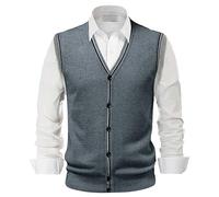 SRZYMJ Pullunder Herren V-Ausschnitt Strickweste Ärmellose Winter Pullunder Regular Fit West ärmelloser Pullover für Männer Arbeits Pullunder Hellblau Anglerweste Herren Ärmellose Strickweste M