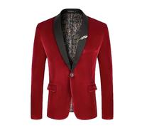 SRZYMJ Rot Sakko Herren Baumwoll Regular Fit Schalkragen Anzugjacke 2 Knopf Jacke mit Reverskragen Strick Sakko Herren Anzug Regular Fit für Arbeit,Party,Business Lederblazer Für Männer Hemd XL