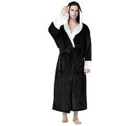 SRZYMJ Schwarz Bademantel Männer, Herren Jumpsuit Kuschelig Lang Pyjama Winter Warm Plüsch Overall Schlafoverall Reißverschluss Fleece Einteiler Schlafanzug mit Seitentaschen Loungewear XL Bathrobe