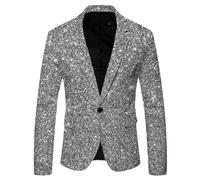 SRZYMJ Silber Herren Blazer Klassiche Anzugsakko Zweireiher Sakko Elegant Anzugjacke Slim Fit Hochzeit Sakko Business Anzugjacken Smoking Anzugsakkos Jackett Für Freizeit Party Anzug Hemd M