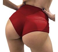 SRZYMJ Sport Shorts Damen Kurz Kurze Hose Damen Winter Leder Hotpants Damen Party, Shorty Pyjama Damen Weihnachten Rot Damen Shorts Schwarz