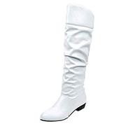 SRZYMJ Stiefel Damen Kein Absatz Kniehohe Stiefel Hohe Absätze Reißverschlussstiefel Cowboy-Stiefel Spitze Hohe Stiefel Mode Mittelrohrstiefel Stiefel 37 Schnurstiefel Schwarz Schwarz 35-43