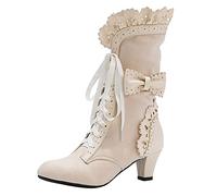 SRZYMJ Stiefel Damen Mit Absatz Wasserdichte Stiefel Wasserfeste Mittelrohrstiefel Stiefeletten Gummistiefel Plateau Stiefel Overknees Stiefel Schwarz 40 Damen Stiefel Kniehoch Schwarz Beige 38