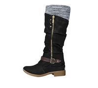 SRZYMJ Stiefeletten Damen Breite Stiefel Winter Mittelrohrstiefel Schnurstiefel Damen Schwarz Reitstiefel Damen Anglerhose Wasserdicht Mit Stiefel High Heels Boots Over-Knees Stiefel Schwarz 42