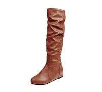 SRZYMJ Stiefeletten Damen Sommer Trichterabsatz Overknee-Stiefel Plateaustiefel Slip-On Cowboy-Stiefel Runde Sneaker-Stiefel Frühling Mittelrohrstiefel Stiefel 45 Overknees Stiefel Braun 39