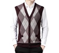 SRZYMJ Strickweste Herren Mit Knöpfen Pullunder Strickjacke Ärmellose Pullover Cardigan Ärmellose Klassische Pullover Weste Freizeit Gestrickte Business West Gentleman Rot Strickwesten XXL
