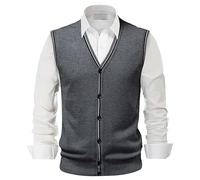 SRZYMJ Strickweste Herren Pullunder V-Ausschnitt West Elegant Vintage Modern Strickpullover Weste Outdoor Warm Winterpullover Klassische Strickwaren Tank Top Vest Gilet Grey Strickwesten XXL