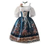 SRZYMJ Trachtenkleid Damen Elegant Dirndl Set Oktoberfest Hemd Herren Dirndl Kleider Damen Elegant Dirndlkleid Leinen Dirndlbluse Damen Halloween Uniformknopfe Dirndl Beige Marine S