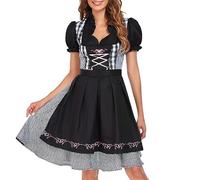 SRZYMJ Trachtenmode Grobe Groben Dirndlkleid Leinen Oktoberfest Damen Outfit Blusen Dirndl Bluse Damen Dirndlbluse Langarm Uniform Halloween Kostim Dirndl Set 3 Teilig Kurz Blau Dirndl Grosse Grössen