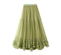 SRZYMJ Tüllrock Damen, Damen Faltenrock Tüllrock Asymmetrisch Röcke Kurzer Skater Röcke Midirock Sommerrock Tutu Rock Petticoat Unterrock Faltenrock Tüllrock Grün