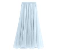 SRZYMJ Tüllrock Damen, Damen Rock Tüll Unregelmäßig Unterrock Lagenrock Ballett Tutu Abschlussball Party Faltenkleid A-Linie Midirock High Waisted Rock Tutu Rock Petticoat Faltenrock Hellblau