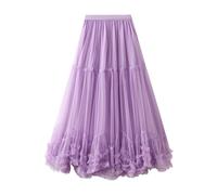 SRZYMJ Tüllrock Damen, Damen Tüllrock Elastische Taille Unterrock Ballettrock Faltenrock Maxirock Sheer Tutu Tüll Rock Tutu Rock Petticoat Unterrock Faltenrock Tüllrock Lila