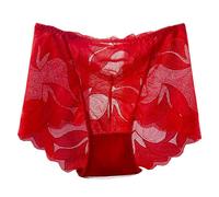 SRZYMJ Unterhosen Damen Panty Spitze Baumwolle Hohe Taille Panties High Waist Höschen Mit Bein Unterwäsche Frauen Baumwolle Taillenslip Große Größen Tangas Spitze Hautfarben Slips Strings Rot