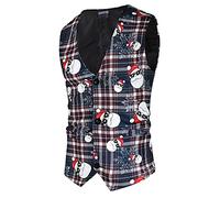 SRZYMJ Weihnachtsweste Herren Anzugweste Multi Taschen Weihnachtsbaum Weihnachten Vest Herrenwesten V-Ausschnitt Weste Ärmellose Elegant Business Tops Santa Party Hochzeit Slim Fit