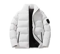SRZYMJ Weiß Männer Warme Daunenjacken Einfarbig Winter Schnee Unten Jacken Mit Kapuze Reißverschluss Metall Glänzende Windjacke Parka Windjacke Sommer Winter Sweatshirt Steppjacke Windjacke Hemd