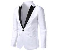 SRZYMJ Weiß Sakko Herren Baumwoll Leinen Regular Fit Schalkragen Anzugjacke 2 Knopf Jacke für Hochzeit Freizeit Anzüge & Sakkos Für Herren Windbreaker Herren Leicht Herren T-Shirt Weiß M