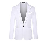 SRZYMJ Weiß Sakko Herren Baumwoll Regular Fit Schalkragen Anzugjacke 2 Knopf Jacke mit Reverskragen Strick Sakko Herren Anzug Regular Fit für Arbeit,Party,Business Lederblazer Für Männer Hemd L