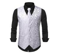 SRZYMJ Weste Herren Anzugweste für Herren V-Ausschnitt Anzugweste Herren Regular Fit Herren Weste Elegant Business Herrenweste Hochzeit Silber Herrenwesten 3D Weihnachten Zip Jacke Herren