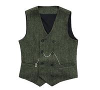 SRZYMJ Westen Herren Elegant Trachtenweste mit Blumenstickerei Einreiher Anzugweste Ärmelloses Color Blocking Druck Business Weste Männer Britischer Stil V-Ausschnitt Hochzeitsblazer Dark Grün
