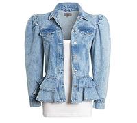 SS7 Womens Size 14 12 10 8 16 Puff Sleeve Denim Jacket Ladies Peplum Jackets Stonewash Blue