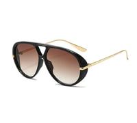 SSFVTTL Übergroße Sonnenbrille mit Doppelsteg für Herren, Retro, orange, modische Damen-Sonnenbrille, UV400-Schutz, Herrenbrille (Schwarz-Braun)