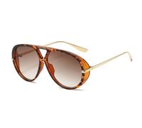 SSFVTTL Übergroße Sonnenbrille mit Doppelsteg für Herren, Retro, orange, modische Damen-Sonnenbrille, UV400-Schutz, Herrenbrille (Leopardenbraun)