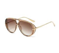 SSFVTTL Übergroße Sonnenbrille mit Doppelsteg für Herren, Retro, orange, modische Sonnenbrille für Damen, UV400-Schutz, Herrenbrille (klarbraun-braun)