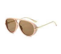 SSFVTTL Übergroße Sonnenbrille mit Doppelsteg für Herren, Retro, orange, modische Sonnenbrille für Damen, UV400-Schutz, Herrenbrille (Beige, Rosa, Braun)