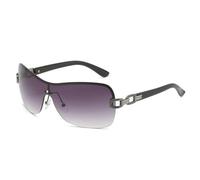 SSFVTTL Übergroße Sonnenbrille mit gebogenem Schild und umlaufender Fassung, Damenbrille für Damen, modisch, randlos, Einteiler (C2GunGradientGray)