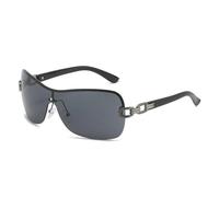 SSFVTTL Übergroße Sonnenbrille mit gebogenem Schild und umlaufender Fassung, Damenbrille für Damen, modisch, randlos, Einteiler (C1GunGray)