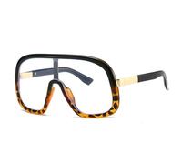 SSFVTTL Vintage Übergroße Einteiler-Sonnenbrille Damen für Herren Brille Punk Beliebter großer Rahmen Luxus UV400 (Schwarz Leopard Klar)