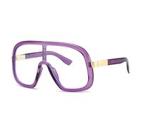 SSFVTTL Vintage Übergroße Einteiler-Sonnenbrille Damen für Herren Brille Punk Beliebter großer Rahmen Luxus UV400 (Lila Klar)