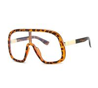 SSFVTTL Vintage Übergroße Einteiler-Sonnenbrille Damen für Herren Brille Punk Beliebter großer Rahmen Luxus UV400 (Leopard Klar)