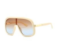 SSFVTTL Vintage Übergroße Einteiler-Sonnenbrille Damen für Herren Brille Punk Beliebter großer Rahmen Luxus UV400 (Beige Tee Blau)