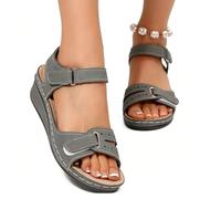 SSHFFDD Bequeme Keilabsatzsandalen für Damen, orthopädische Sandalen mit offener Zehenpartie und verstellbaren Riemen, rutschfeste, atmungsaktive Freizeitsandalen(Grey,41 EU)
