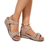 SSHFFDD Bequeme Keilabsatzsandalen für Damen, orthopädische Sandalen mit offener Zehenpartie und verstellbaren Riemen, rutschfeste, atmungsaktive Freizeitsandalen(Off-White,36 EU)