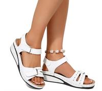 SSHFFDD Bequeme Keilabsatzsandalen für Damen, orthopädische Sandalen mit offener Zehenpartie und verstellbaren Riemen, rutschfeste, atmungsaktive Freizeitsandalen(Weiß,40 EU)