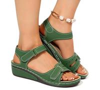 SSHFFDD Bequeme Keilabsatzsandalen für Damen, orthopädische Sandalen mit offener Zehenpartie und verstellbaren Riemen, rutschfeste, atmungsaktive Freizeitsandalen(Green,37 EU)